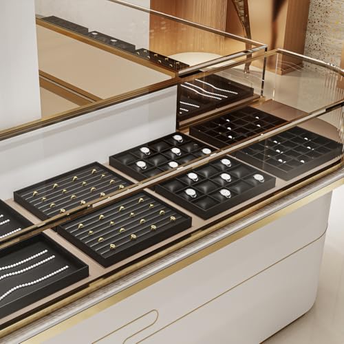 Ring Display Tray Black Jewelry Organizer Tray PU Leather Ring Earrings Display Organizer Tray - style: Ring Tray