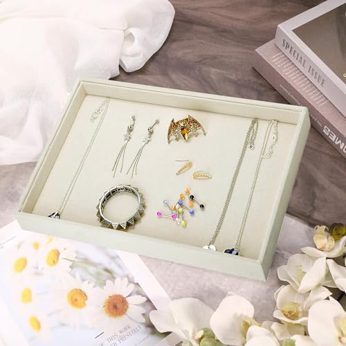 Mornajina 13.8" x 9.5" Velvet Jewelry Tray Jewelry Display Tray, Stackable Empty Plate Trays for Earrings Necklaces Bracelet Rings Display Showcase - Light Khaki - color: Light Khaki, size: Flat Tray 13.8"x9.5"