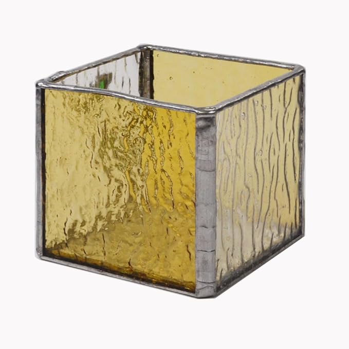 Handmade Windproof Stained Glass Cube Candle Holder - 5-Sided Floral & Leaf Design for Altar, Prayer, Windowsill - Sacred Gift for Christians, Mom, Christmas & Easter (Leaf) - color: Leaf