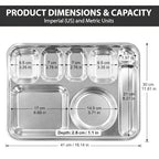 Korean Stainless Steel Divided Plates with Cutlery Slot for Adults, Premium 304, Electro-Polished, No Black Residue, BPA-Free, XL 8-Compartment Food Tray, Camping, Set of 2 - size: 8 Compartments