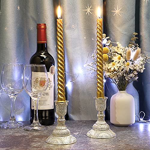OwnMy 2PCS Brass Taper Candle Holders Candle Stick Holders Set Vintage Metal Pillar Candlestick Holders, 4”H Elegant Candle Stand Candelabra for Dining Table Centerpieces Wedding Home Decor, Silver - color: Silver