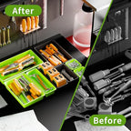 [5 Sizes] [69 PCS] Tool Drawer Organizer, Tool Box Tray, Desk Drawer Tray, Rolling Tool Chest, Toolbox (Black+Green) - color: Black+Green