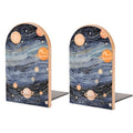 1 Pair Wood Handmade Book Ends Space Themed Art Bookends Non-Skid Decorative Bookends Book Stopper Book Shelf Holder for Shelves Heavy Books