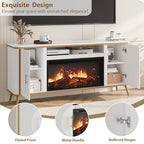 Fluted Fireplace TV Stand Up to 80" TVs, Modern Entertainment Center with 30" Electric Fireplace, Luxury Media Console with Adjustable Shelves for Living Room, White - color: White