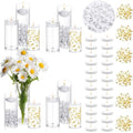 24 Pcs Floating Candles 12 Glass Vases for Centerpieces with 400 Acrylic Fake Ice Cubes 6 Pearl String Vase Filler Floating Candle Centerpieces for Tables Party Event Wedding Home Decor