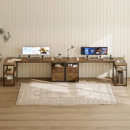 AODK 63 inch L Shaped Computer Desk with Drawers, Reversible Computer Desk with Storage Shelves, Home Office Desk with Built-in Power Outlet, Rustic Brown - color: Rustic Brown, size: 63 Inch
