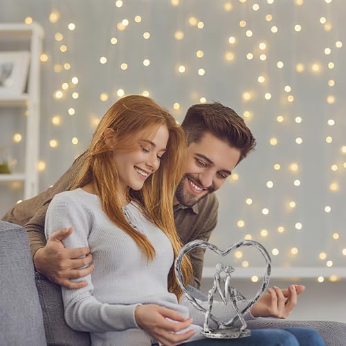 Anniversary Wedding Gift for Her Wife Husband Couple， Antique Silver Metal Couple Figurine Heart Sculpture Love Statue，Romantic 1st to 60th Anniversary,Includes Gift Box and Gift Card，Valentines Gifts - color: Antique Silver