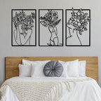 CHENGU 3 Pieces Metal Minimalist Abstract Woman Wall Art Line Drawing Wall Art Decor Single Line Female Home Hanging for Kitchen Bathroom Living Room - style: Leaf Style