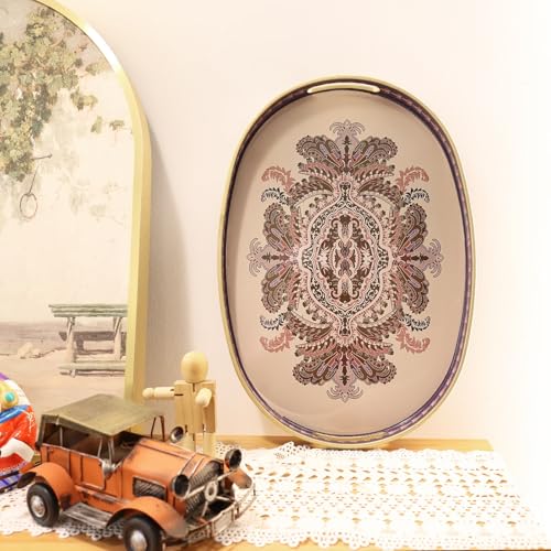 Oval Plastic Serving Tray with Handles, Elegant Decorative Tray for Coffee Table, Ottoman, Living Room, Kitchen, Outdoor Use. 10"*16"*1.4" B - color: Omovalb, size: 16" x 10" x 1.4"