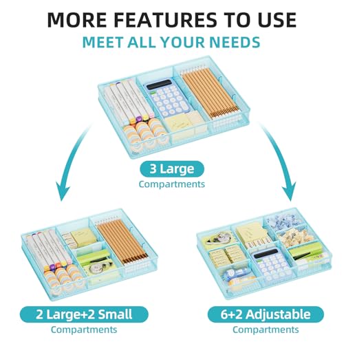 Marbrasse Desk Drawer Organizer, Metal Mesh Drawer Organizer Tray with 5 Adjustable Compartments,Desk Organizers and Accessories for Home,Office,Kitchen,Makeup,Vanity (Blue) - color: Blue