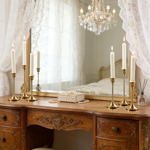 2 Sets(6 Pcs) Candle Stick Holders，Brass Gold Metal Taper Candle Holders, Vintage Modern Decorative Centerpiece Candlestick Holders for Table Mantel Wedding Housewarming Gift - color: Brass Gold-2 Sets(6 Pcs)