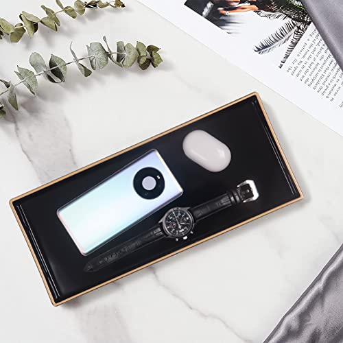 MAONAME Black Bathroom Tray, Plastic Vanity Tray, Narrow Countertop Trays with Handles, Perfume Organizer Trays for Dresser, Bathroom Accessories, 13.8" x 6" x 1.59" - color: Black