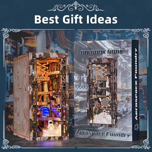 MiniCity Book Nook Kit - Industrial Space 3D Miniature Sci-Fi Scene with LED Lights, 340 Pcs DIY Assembly for Bookshelf Decor (Aerospace Foundry) - style: Aerospace Foundry