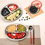 Set of 2 Stainless Steel Divided Platter Dinner Tray 3 Sections Dinner Plates - 304 Stainless steel metal plate for Campers, and for Portion Control - size: H3C (3 Sections)