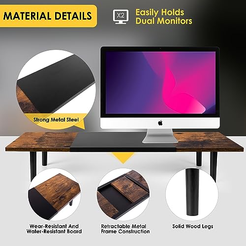 Across-Star Dual-Monitor-Stand-Riser-For-Desk Adjustable Length 32-40 Inch，Large Desktop Computer Monitor Riser For 2 Screens，Desk Shelf Organizer Riser Stand For Computer/Laptop/PC/Printer/TV Black - color: Rustic Brown, size: 32-40‘’ L*9.25‘’D*4.72‘’H