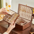 CHOSIN Black Walnut Wooden Jewelry Box for Women 2 Layer Jewelry Organizer with Removable Tray for Watches Rings Earrings Necklace Bracelets Storage Gifts for Mom - style: 2 Layer B