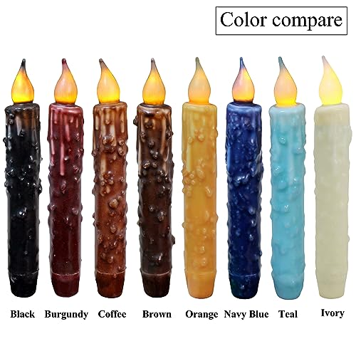 CVHOMEDECO. Real Wax Hand Dipped Battery Operated LED Timer Taper Candles Rustic Primitive Flameless Lights Décor, 6-3/4 Inch, Matt Black, 6 PCS in a Package - color: Matt Black 6 PCS