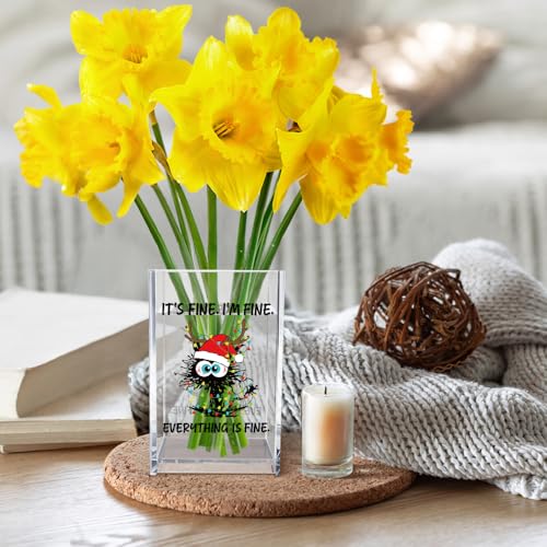 It's Fine I'm Fine Acrylic Cosmetic Pencil Pen Holder Cup, Funny Black Cat Pen Holder Cup, Cute Christmas Gifts for Women Men, Office Sarcastic Gifts for Women Men Colleague Boss - style: It's Fine C
