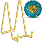 IPAME 6 Inch Metal Square Wire Plate Stands for Display - Gold 2 Pack Holder Stand + Picture Frame Easel for Book, Decorative Plaque, Photo, Platter - size: 6 Inch