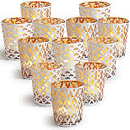 SHMILMH White and Gold Votive Candle Holders Set of 12, 4 Patterns Frosted Glass Tea Lights Candle Holders for Birthday Party Wedding Table Centerpiece Halloween - color: W&g 4 Patterns