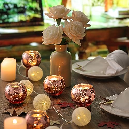 Volens Round Rose Gold Votive Candle Holders, Mercury Glass Tealight Candle Holder Set of 12 - color: Rose Gold