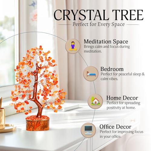 YATSKIA Carnelian Crystal Tree of Life - Bonsai Tree - Feng Shui Home Decor - Crystal Stones - Home Office Decor - Crystals Gifts for Women - color: Carnelian Silver Wire