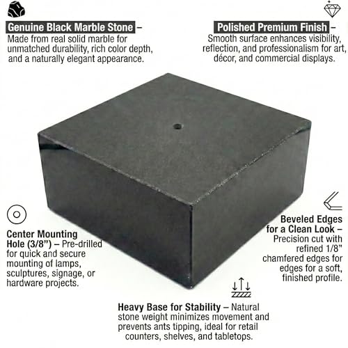 Premium Black Marble Display Base with Center Mount Hole – Polished Stone Pedestal Stand for Sculpture, Statue, Art, Awards, Lamps & Decor (2 3/4x2 3/4x1 1/2") - size: 2 3/4x2 3/4x1 1/2"