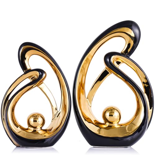 XMGZQ Home Decor Accent,Porcelain Art Mid Century Bookshelf Decorations,Gold Centerpieces for Tables,Abstract Ceramic Statue Sculpture for Coffee Table Mantel Tv Stand Centerpieces (Black, Large) - color: Black, size: Large