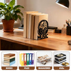 Peacoblue Metal Bookends for Shelves, Headphones with Music Notes Modern Decorative Heavy Duty Study Book Ends Stoppers for Office Desk Shelf Room 5.3"x4.3"x7.9" Cast Iron Simple Tall Bookends 1 Pair - style: Headphones with Music Notes