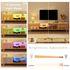 HUAHUU 70" TV Stand for 55/65/75 Inch TV, Faux Marble Top Entertainment Center with Slatied Sliding Door & LED Lights, Mid Century Modern Style, Low TV Console with Glass Shelves for Bedroom