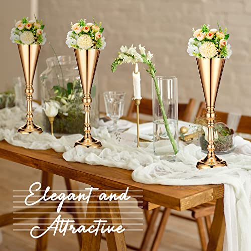 Potchen 6 Pcs Flower Trumpet Gold Vase Tabletop Centerpiece Gold Tall Flower Vases Bulk Wedding Table Decorative Centerpiece Table Decorations Arrangements for Floral Party Anniversary Birthday(L) - size: Large