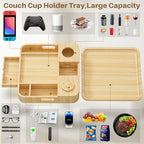 Couch Cup Holder, Couch Tray Cup Holder Sofa Tray, Large Capacity 2-Tier Wooden Trays with Drawer for Sofa, Bed, Picnic, Drinks, Snacks, Remote, Cell Phone, Headphones (Solid Pine Wood)12.5*12.5 in - color: Natural Pine Wood