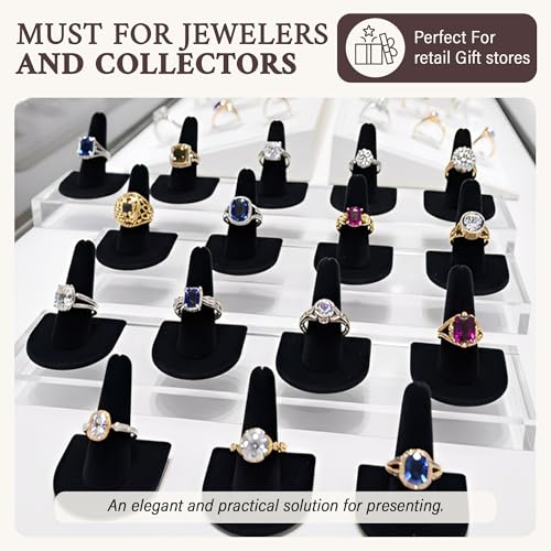 RJ Displays 2 Pcs Black Velvet Rings Display Stand, Jewelry Holder Organizer for Wedding, Showcase & Selling-Perfect Ring Display Case-Jewelry Ring Organizer holder-Perfect Rings stand for vendors - size: Pack of 2
