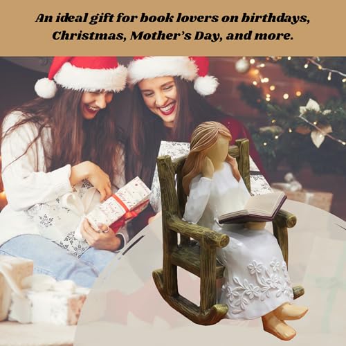 Book Figurine for Shelves Gifts for Women Readers Resin Reading Woman Statue Library Decor Book Lovers Gifts Small Figurine for Home Office Desk, Living Room Birthday Present for Reader Friend