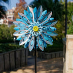 Viveta Wind Spinners,18 * 81" Large Outdoor Wind Spinner,Double-Side Wind Sculpture with 4 Sturdy Stake,Metal Windmill for Yard and Garden - color: H-blue