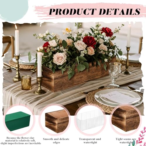 Dandat 6 Set Wood Boxes for Centerpieces 12x4 Inch Rectangle Wooden Planter Box Rustic Wood Planter with Removable Plastic Liner Floral Foam Blocks for Centerpieces Home Wedding Garden Decor - size: 12x4 Inch