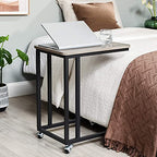VASAGLE End Table, C Shaped TV Tray with Metal Frame Rolling Casters, Industrial Side Table for Living Room Bedroom, 19.7 x 13.8 x 23.6 Inches, Greige and Black - color: Greige + Black