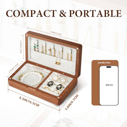 LadyRosian Wooden Small Jewelry Box - Mini Wood Travel Jewelry Case Portable Organizer for Rings, Earrings, Necklaces & Bracelets Storage Women Girls Men,Sapele - color: Sapele