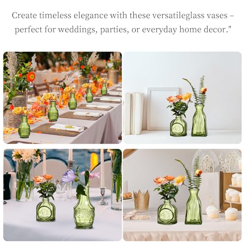 Glass Bud Vases Set of 64 - Green Assorted Small Mini Glass Vases for Flowers, Crystal Vintage Vase Set, Bulk Centerpieces for Table Décor, Wedding, Home and Events (Green, 64 Pcs) - color: Green, size: 64 Pcs