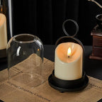5"&4" Metal Candle Holder with Handmade Glass Dome in Brass & 2 Timer Candles, Set of 2 Versatile Hurricane Glass Candle Holders for Pillar Candles & Plants - color: Black