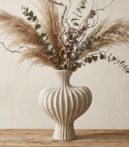 Ceramic Flower Vase Home Decor,11" Rustic Vintage Clay Beige Heart Terracotta Vases Farmhouse Table Vases Living Room Decor Pottery Pots for Home Shelf Coffee Dining Desk Fireplace - color: D-11"h-antique Beige