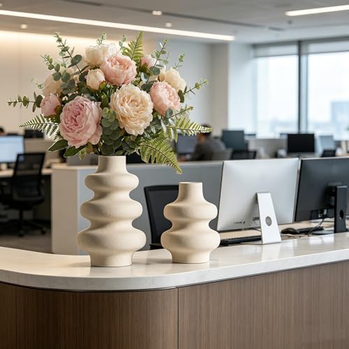 Steviieden Ceramic Vases Set 2, Modern Home Decor,Off White Round Vases,Modern Dried Flower Vases, Boho Home Decor for Centerpieces Wedding Dinner Table Party Living Room Office Bedroom - color: Off White B, size: Small & Large Set