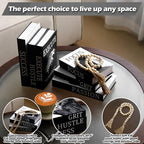 Menkxi 6 Motivational Decorative Books with Wood Bead Tassel Garland - Modern Faux Books for Office Desk, Bookshelf & Coffee Table Decor - Inspirational Aesthetic Black & White Fake Book Box Set - style: Focus