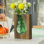 Wood and Glass Inlay Vases Farmhouse Wooden Glass Flower Vase Solid Wood Glass Vase Home Decor Vases for Centerpiece (9.29 Inches) - size: 9.29 Inches