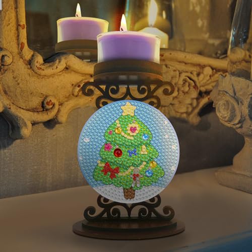 BAYUNOE 2Pcs DIY Candlestick Holders Wooden Desktop Diamond Art Painting Candle Holder Double-Sided Diamond Vintage Modern Decorative for Table Mantel Wedding Dinning Party-02 - color: 2pcs-02