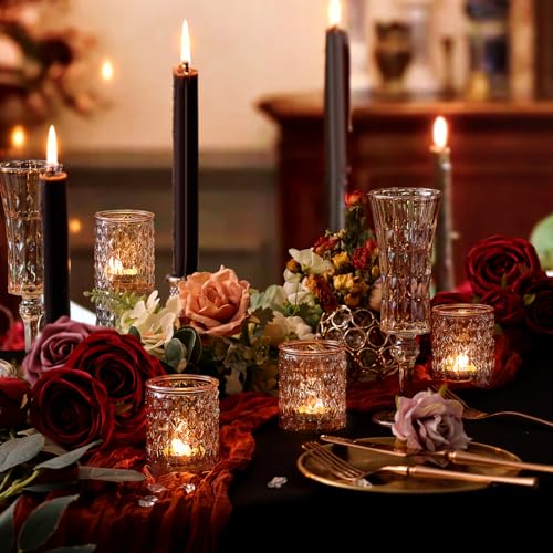 36 Pcs Gold Votive Candle Holders, Tealight Candle Holder Glass for Table Centerpieces, Gold Candle Holders for Wedding Decor, Bridal Shower & Home Parties Supplies Decor - color: Gold