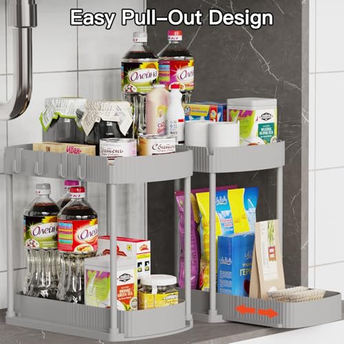 Ukeetap 2 Pack Multi-Purpose Pull-Out Storage Organizers, Under Sink Organizers and Storage for Bathroom & Kitchen, Under Cabinet Organizers and storage, 14.8 Inch, Grey - color: Gray, size: 14.8 Inch