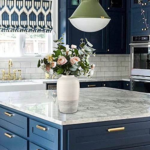 Ceramic Rustic Farmhouse Vase for Home Decor 9 inch Decorative Boho White Pottery Flower Vase for Centerpiece Living Room Bedroom Kitchen Bathroom Dining Table Mantel Shelf Decor - style: Boho-White