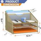 GAWERK Letter Tray Organizer, Mesh Desk File Organizer with 3 Paper Trays and 2 Vertical Upright Section (Gold) - color: Gold