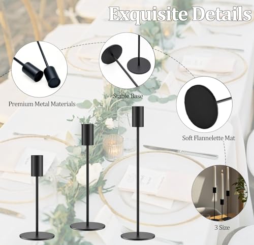 Set of 6 Black Taper Candle Holders, Metal Black Candlestick Holders, Tall Candle Holder, Fits 3/4 inch Thick Candle&Led Candles, for Table Centerpiece, Wedding, Dinning, Party Home Decor - color: Black Color, size: 6PC